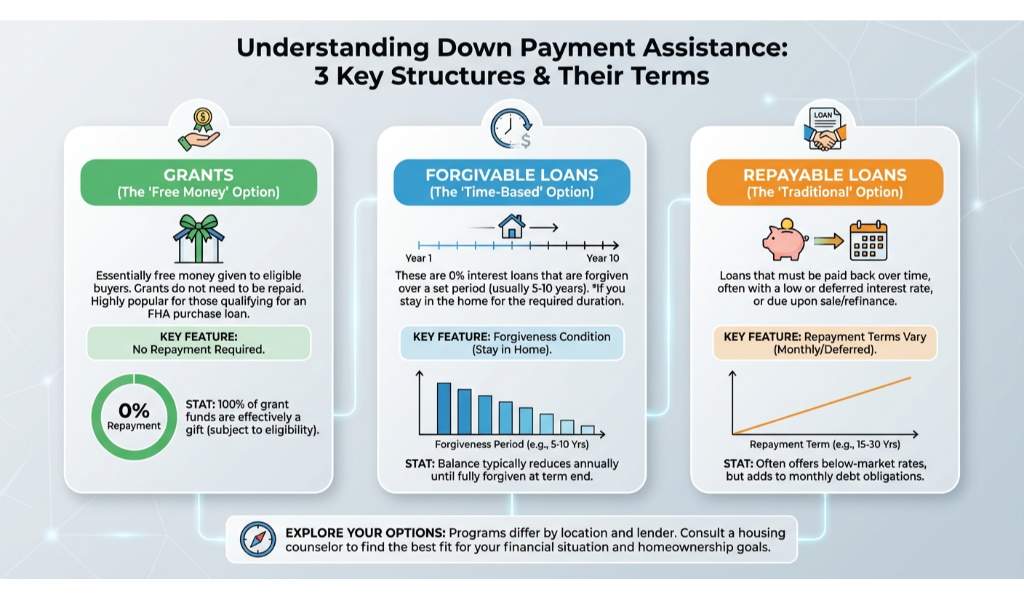 Types of Down Payment Assistance: Grants, Forgivable Loans, and Second Liens